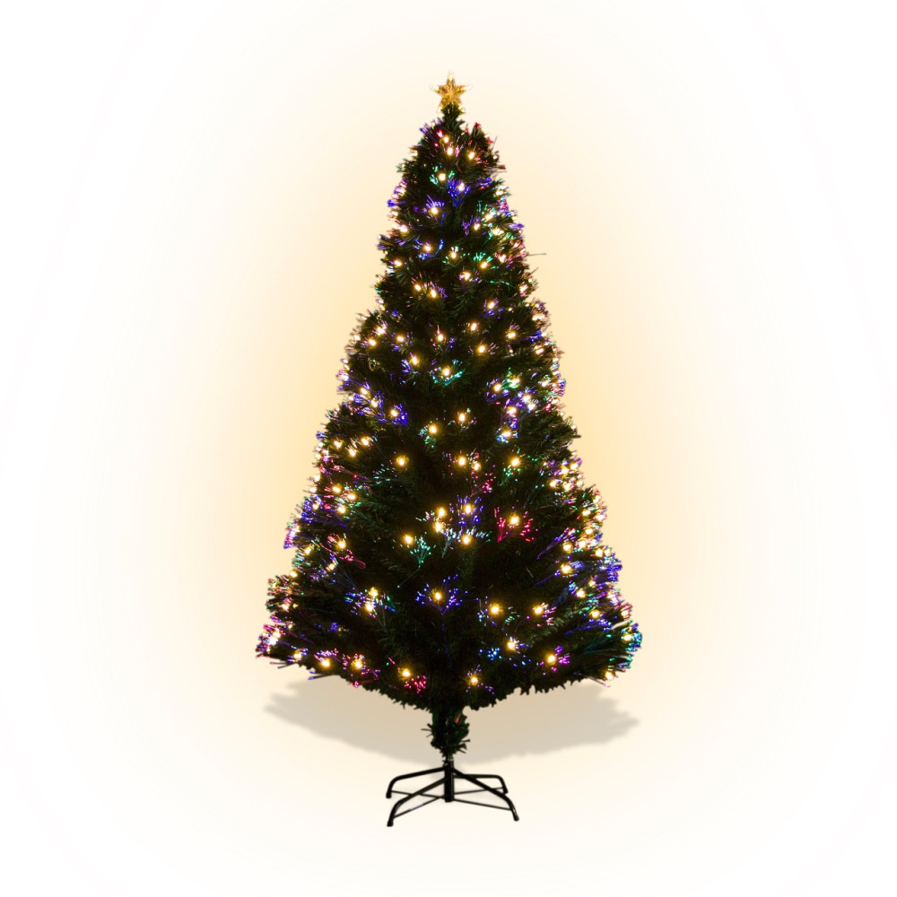 ÁRBOL F.O. CON LUZ CALIDA Y BLANCA 210 CM