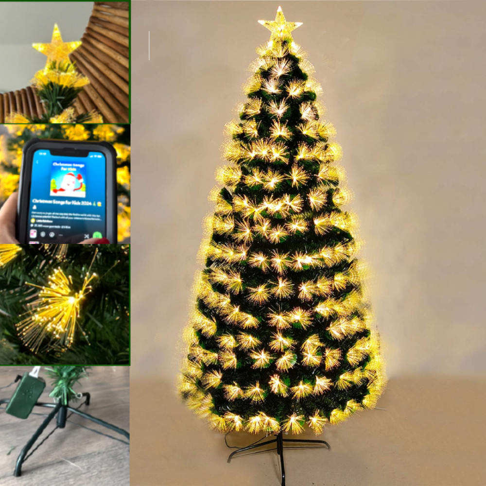 Arbol fibra optica luz blanca calido Bluetooth 210 CM