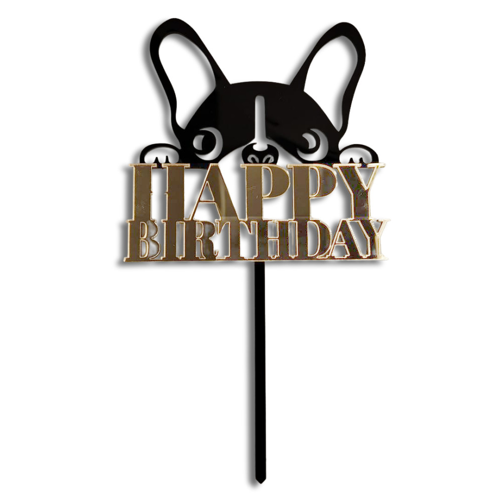 Topper perrito happy birthday dorado #2