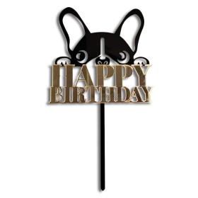 Topper perrito happy birthday dorado #2