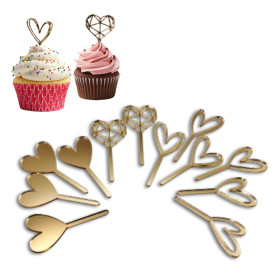 Toppers Mini corazones dorados x12
