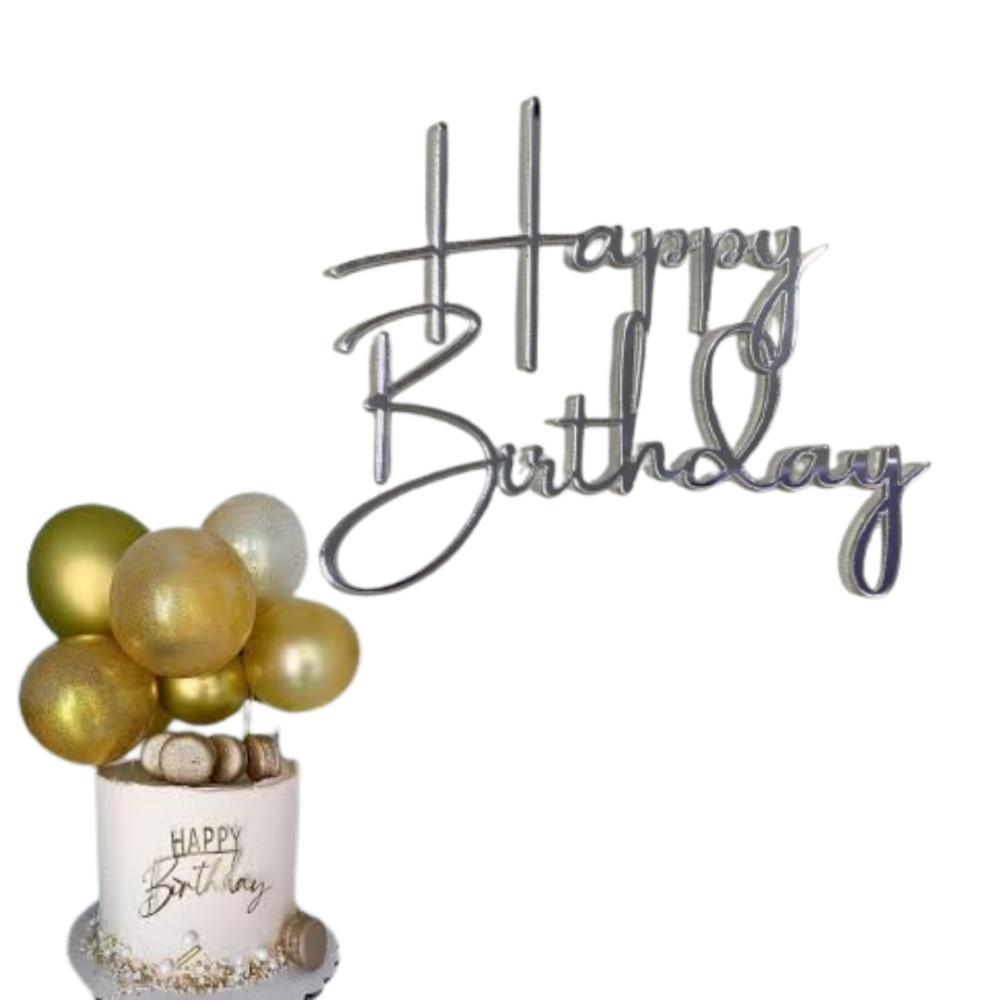 Topper frontal Happy birthday Plateado