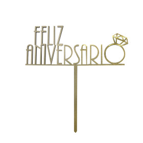 Topper Feliz aniversario #4 Dorado