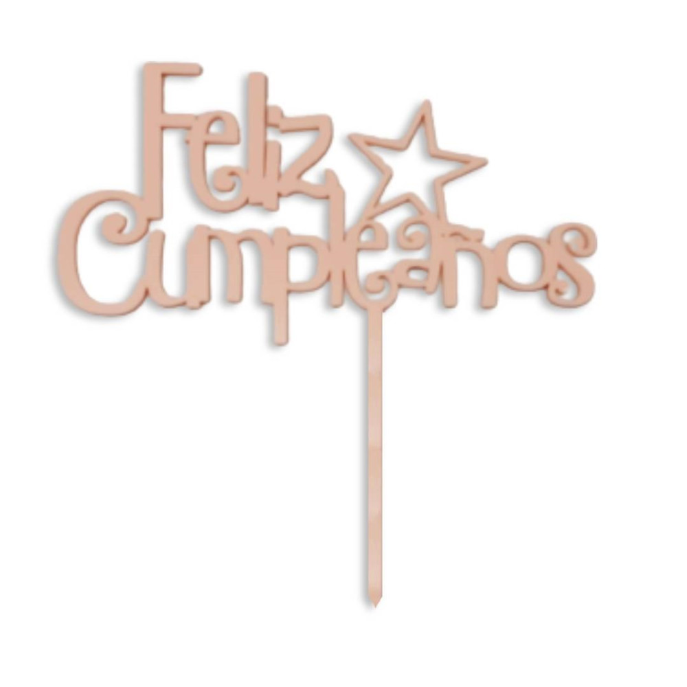 Topper Feliz cumpleaños estrella rosado