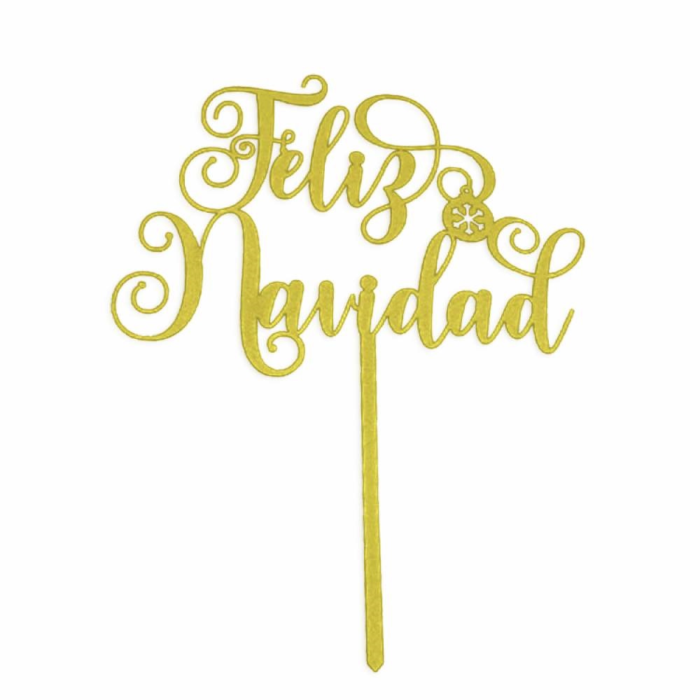 Topper Feliz navidad Snow #8 Dorado espejo