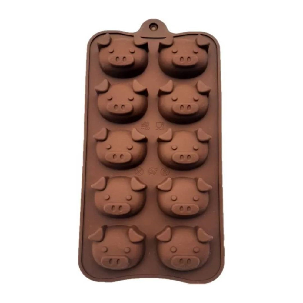 Molde silicona choco cara cerditos x10 Cav