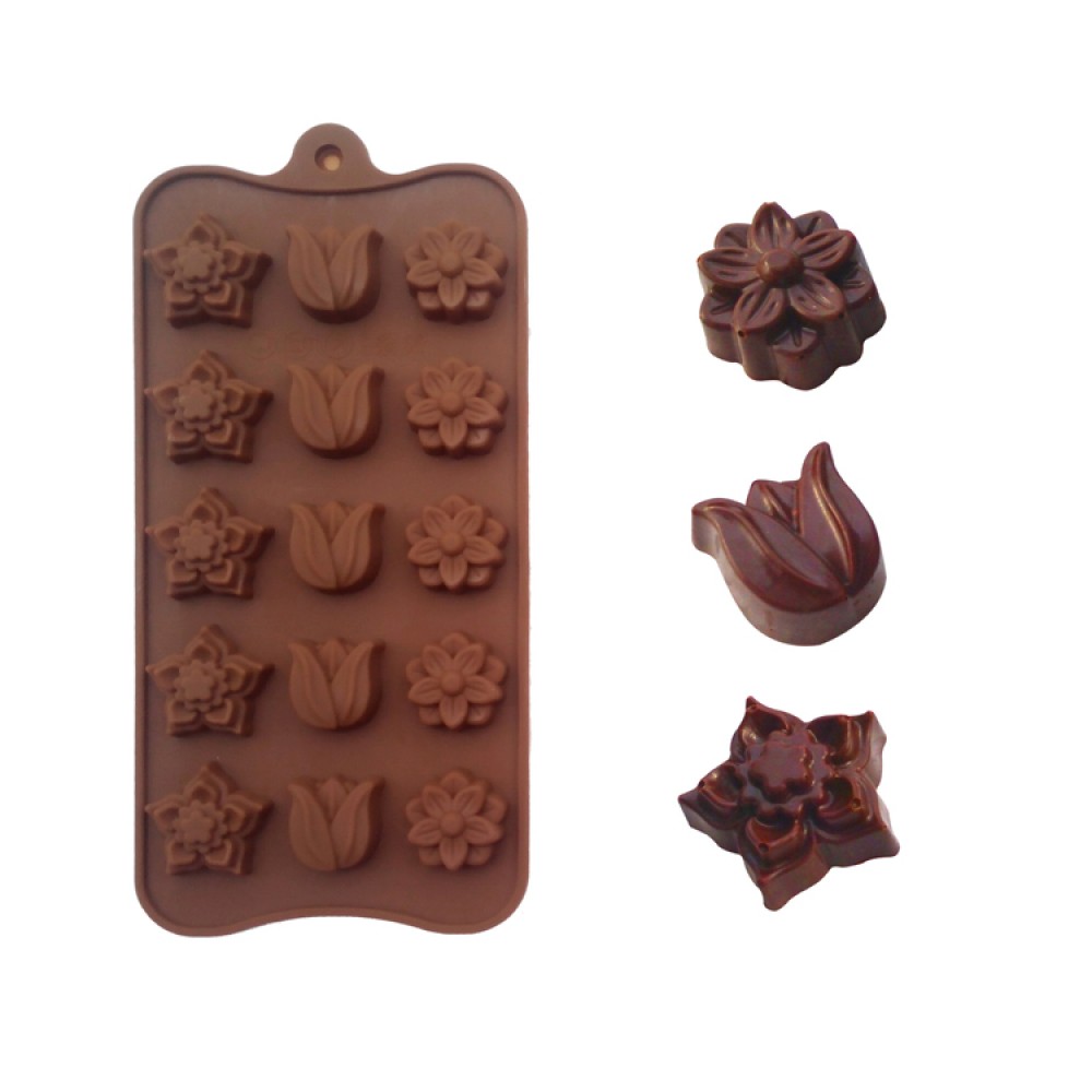 Molde silicona choco flor x 15 cav