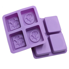 Molde silicona jabón Flores x 4 Cav