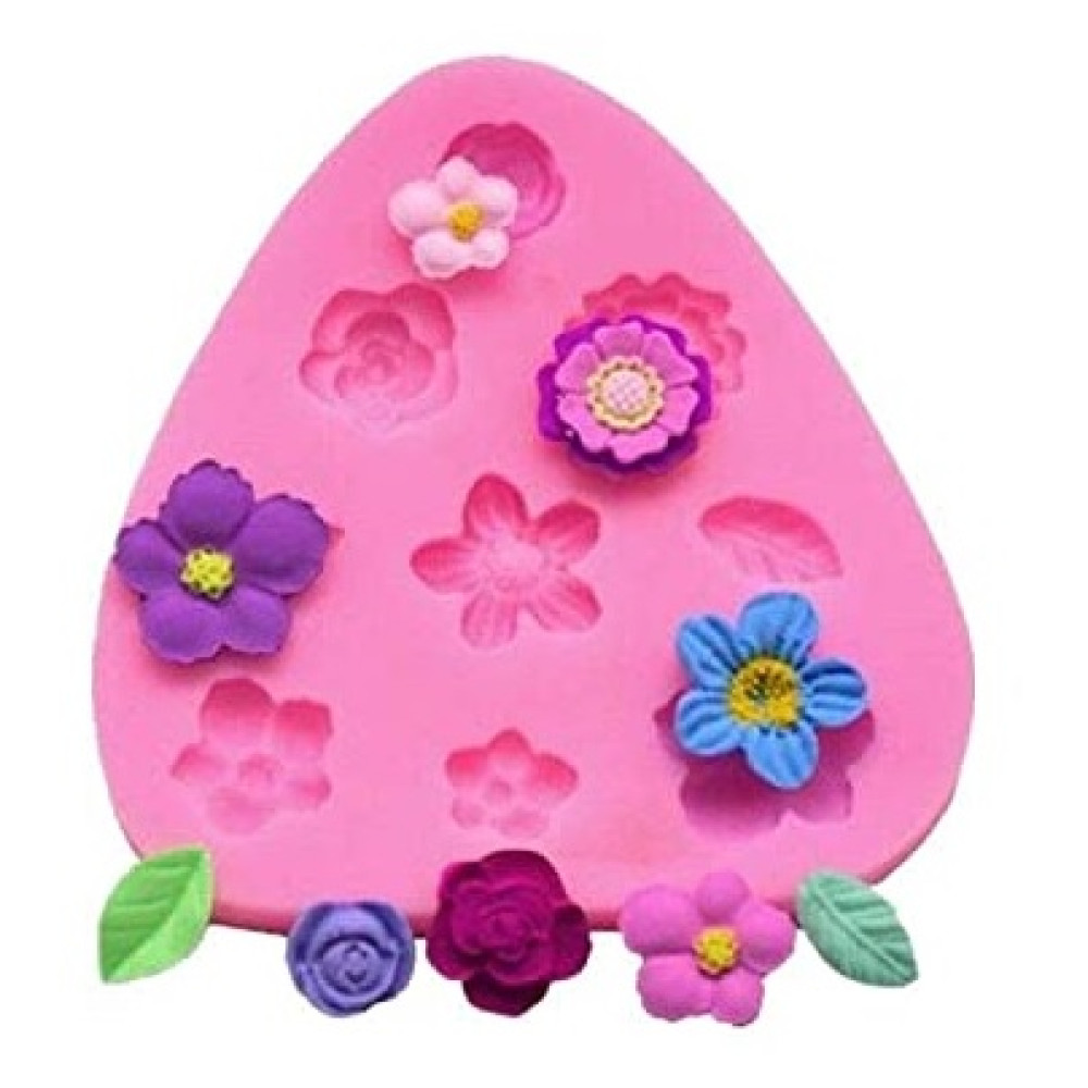 Molde silicona mini flores x 9 cav