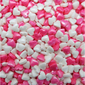 Gragea corazón mini rosado/blanco x 1 Kg       