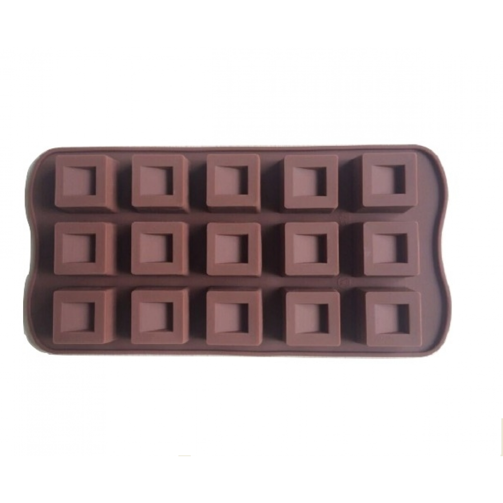 Molde silicona choco cuadros hueco x 15 cav