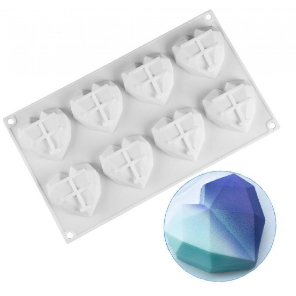 Molde silicona corazones geometricos x 8 cav