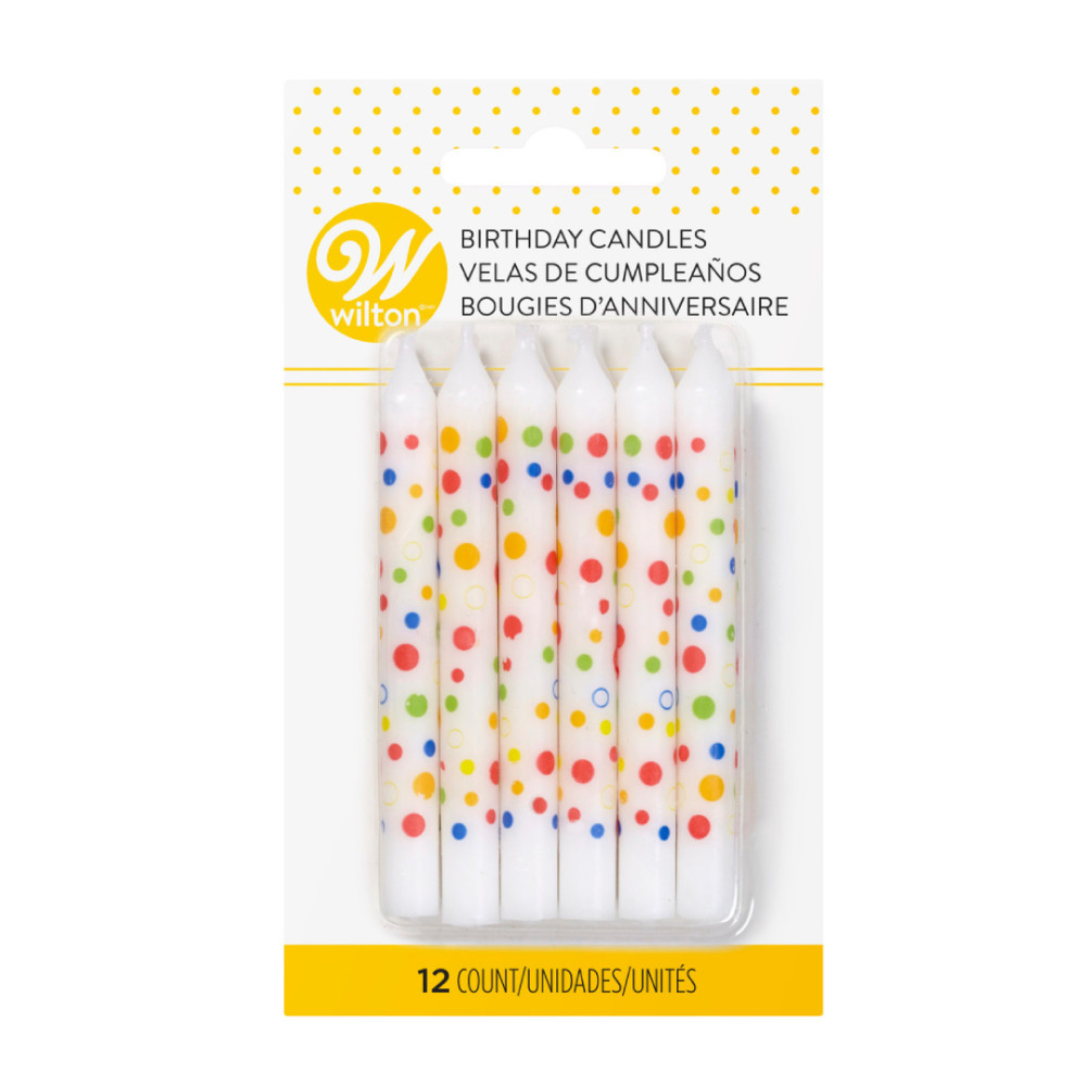 Velas puntos colores x 12 unidades