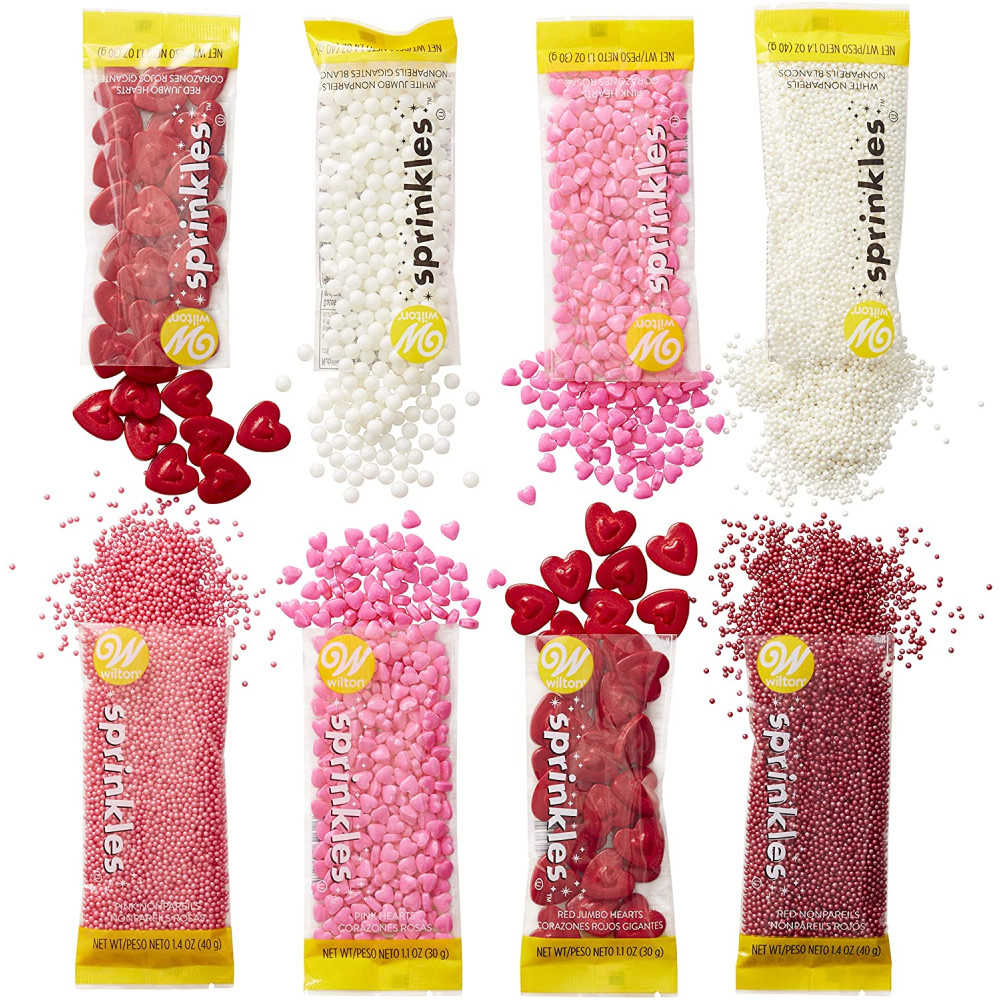Mix grageas corazón rosa y rojo x 8 diseños